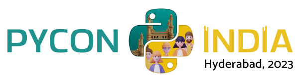 PyCon India, Hyderabad 2023 logo showing people and hyderabad charminar in the background